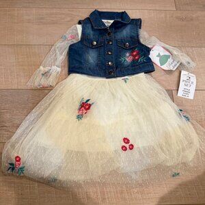 RARE EDITIONS GIRLS 4T DENIM & TULLE DRESS NEW FLORAL